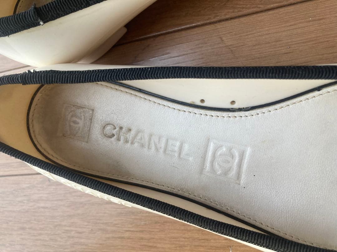 CHANEL バレエシューズ ホワイト/ブラック　塩化ビニール