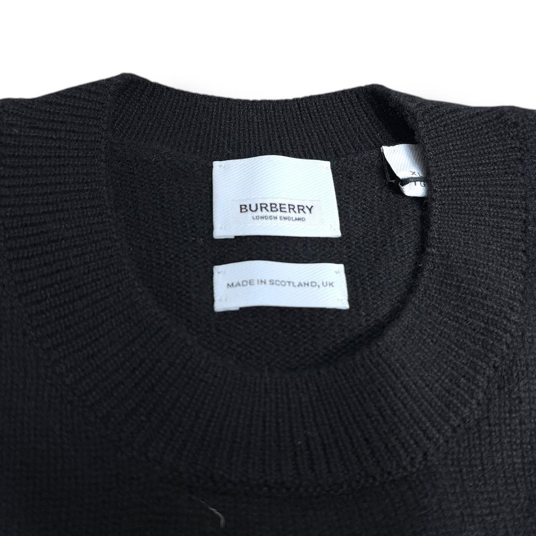 J6095新品バーバリーリブホースマークカシミヤ100％クルーネックニット黒XL