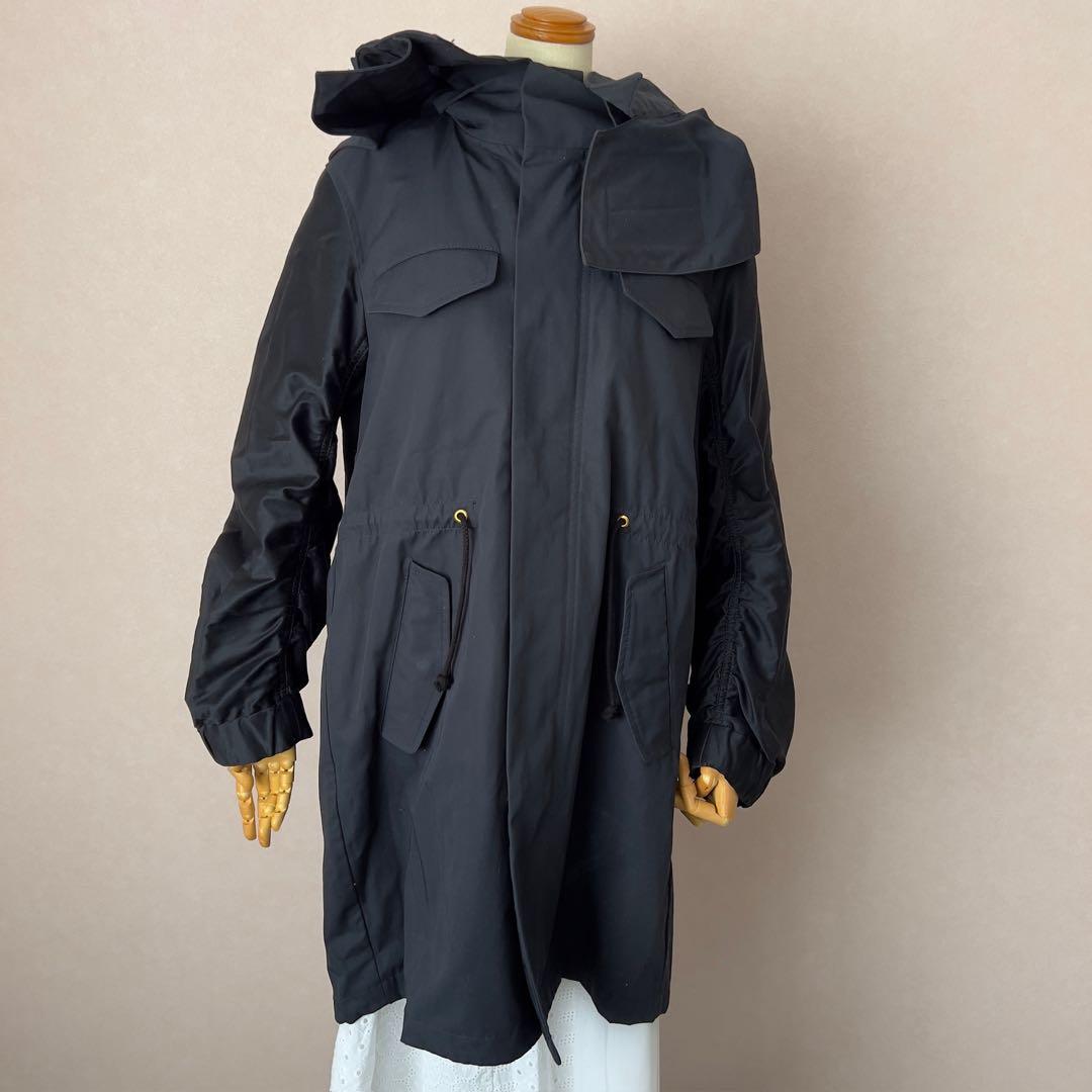 MUVEIL 花刺繍 モッズコート 金ボタン パンジー 蜂 ビジュー フード取外