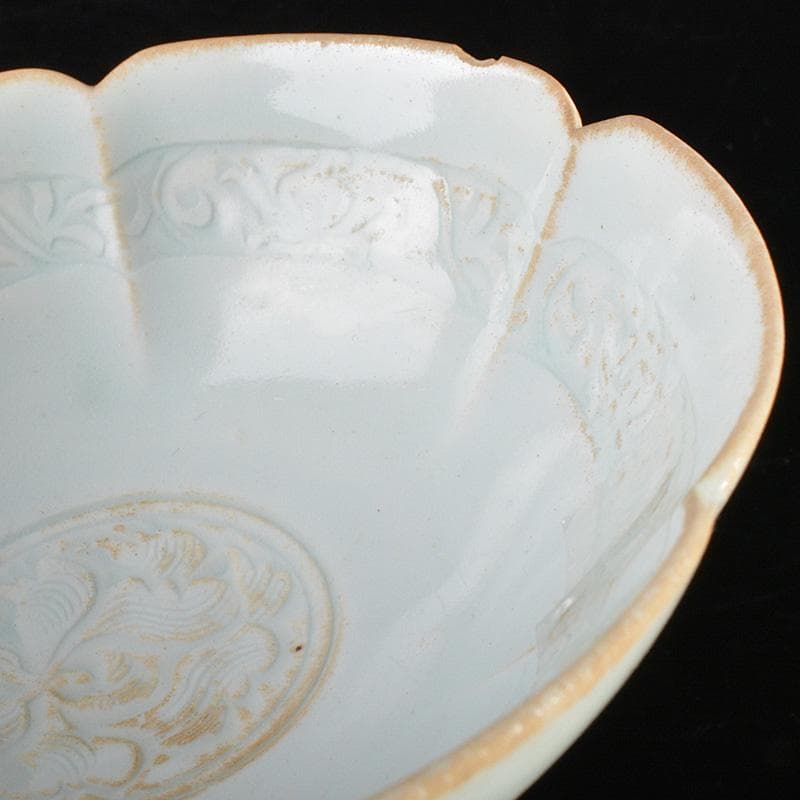 中国　影青　蓮弁刻　輪花盃　盃台　M　7291E