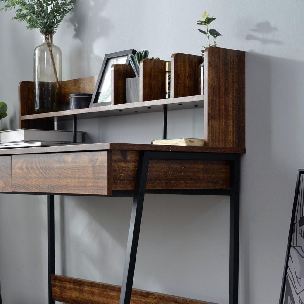 【ダークブラウン】パソコンデスク 引き出し付き　収納台　ミシン台 学習机 勉強机