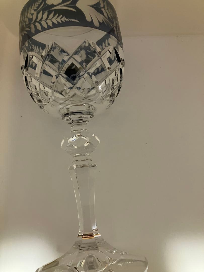 青赤エッチングデザインクリスタルグラス　ボヘミアングラス