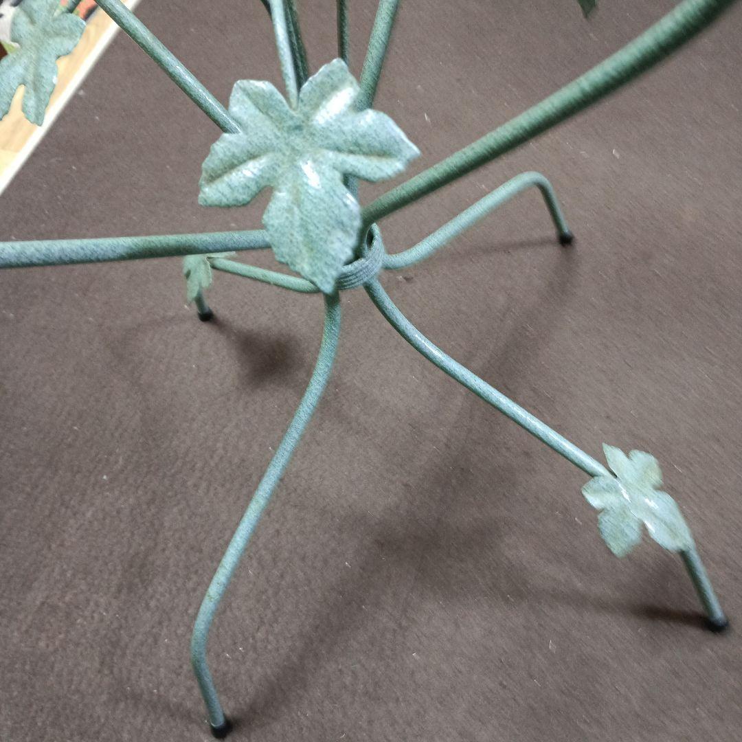 八角形 ガラスアイアンテーブル 葉モチーフ　　中古品