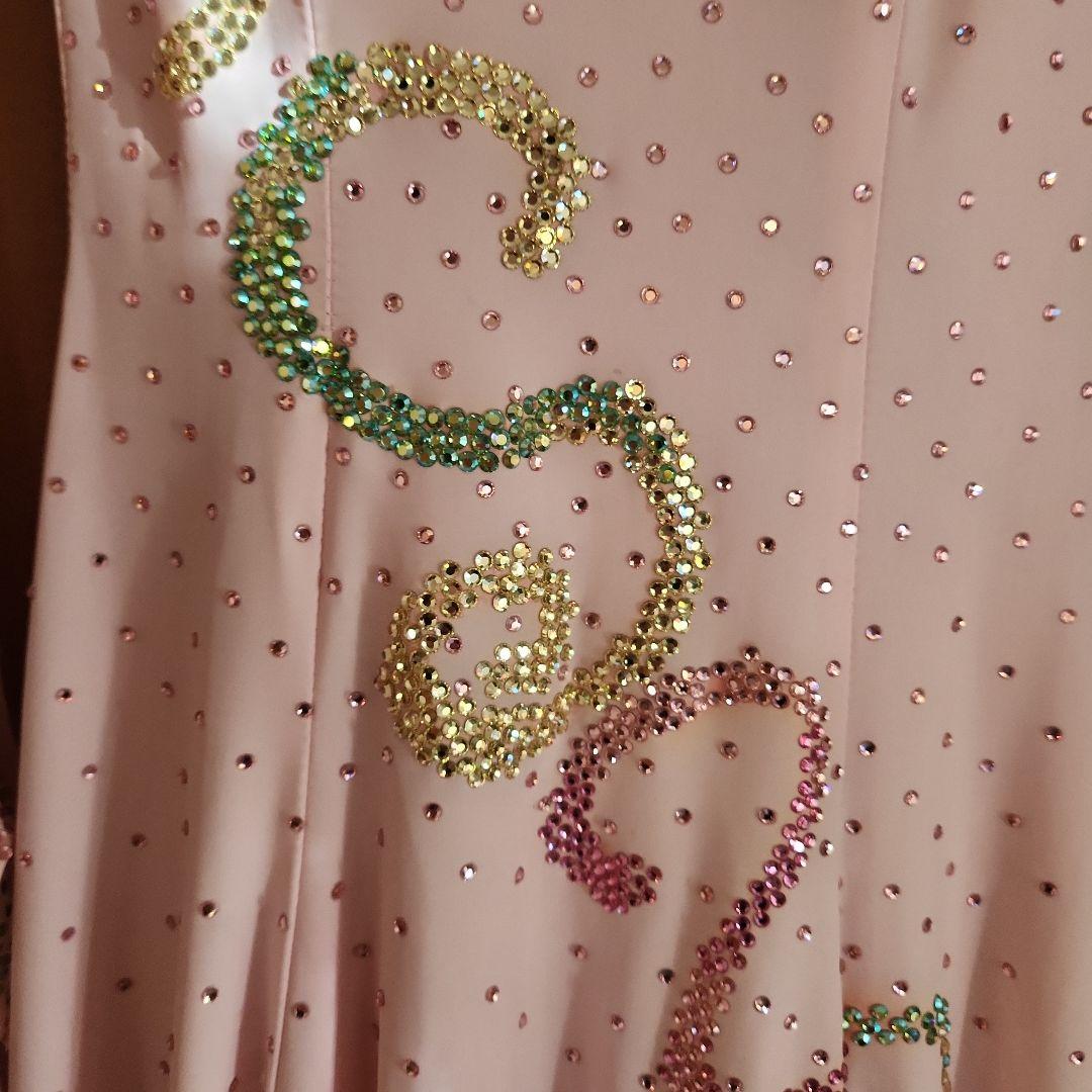 ラインストーン　チョーカー、イアリング付き　社交ダンス　シフォンドレス　ピンク