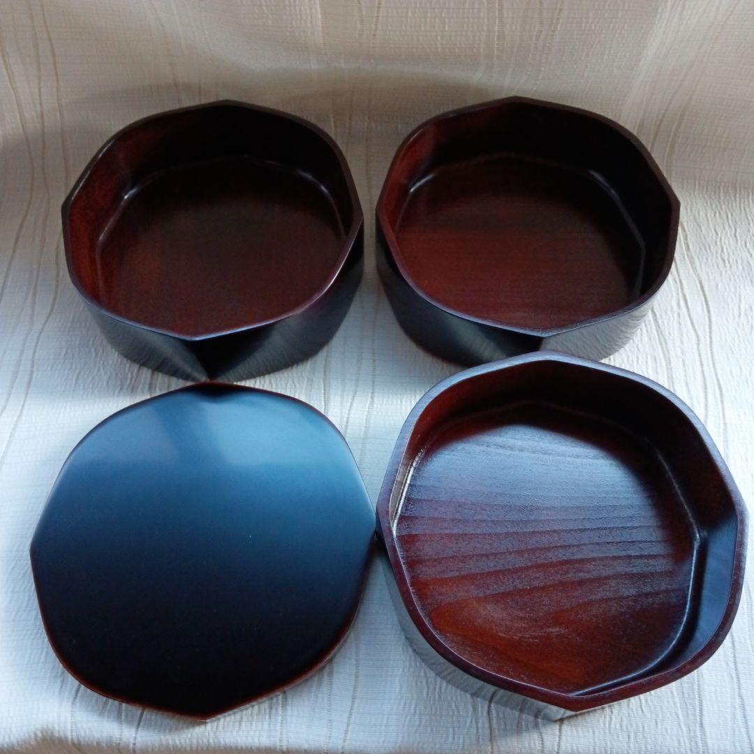 溜塗漆器・未使用・縁起良い八角形三段重箱