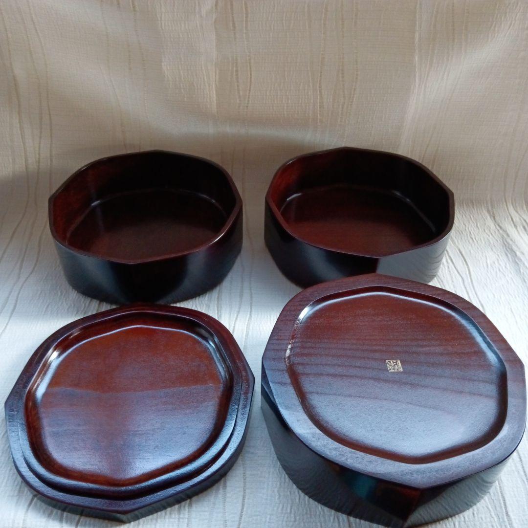 溜塗漆器・未使用・縁起良い八角形三段重箱