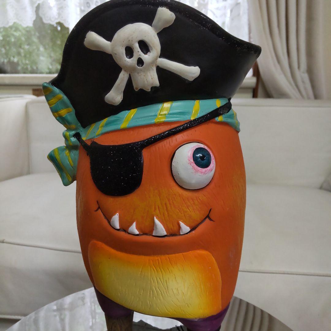 ハロウィン かぼちゃ 鳥 木製 船長 片目 片足 インテリア 置物 どくろ帽子
