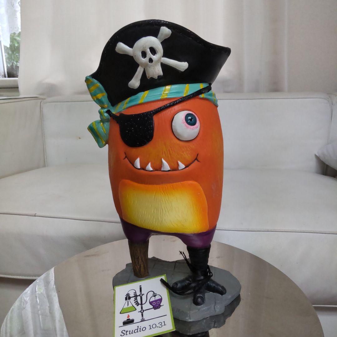ハロウィン かぼちゃ 鳥 木製 船長 片目 片足 インテリア 置物 どくろ帽子