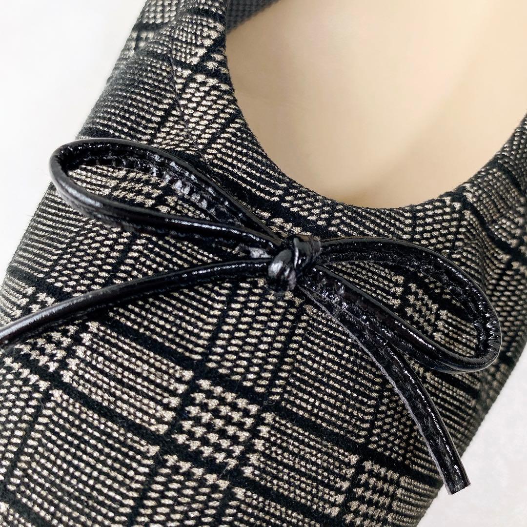 卑弥呼 ふかふかスニーカーパンプス グレンチェック リボン ブラック23.5cm