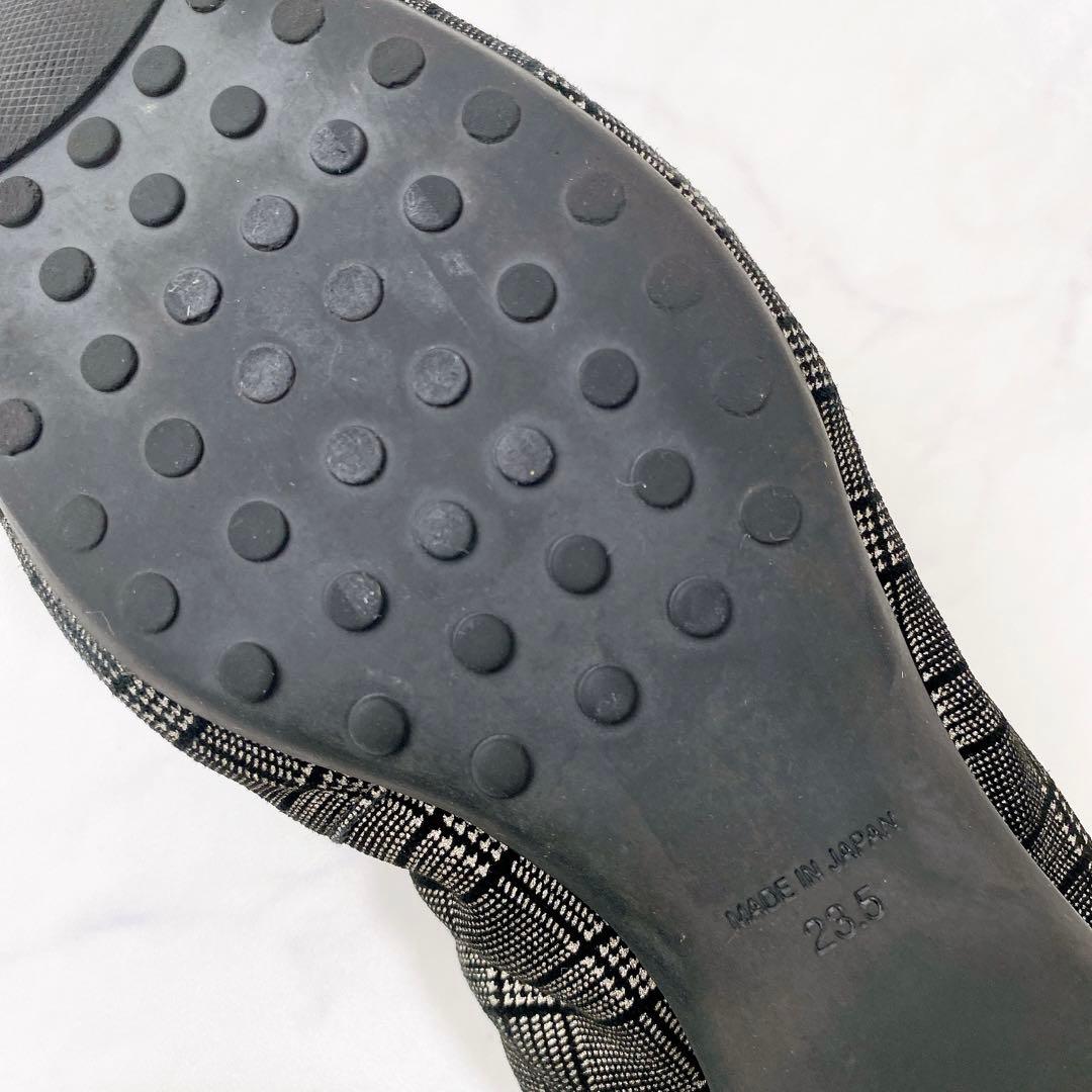 卑弥呼 ふかふかスニーカーパンプス グレンチェック リボン ブラック23.5cm