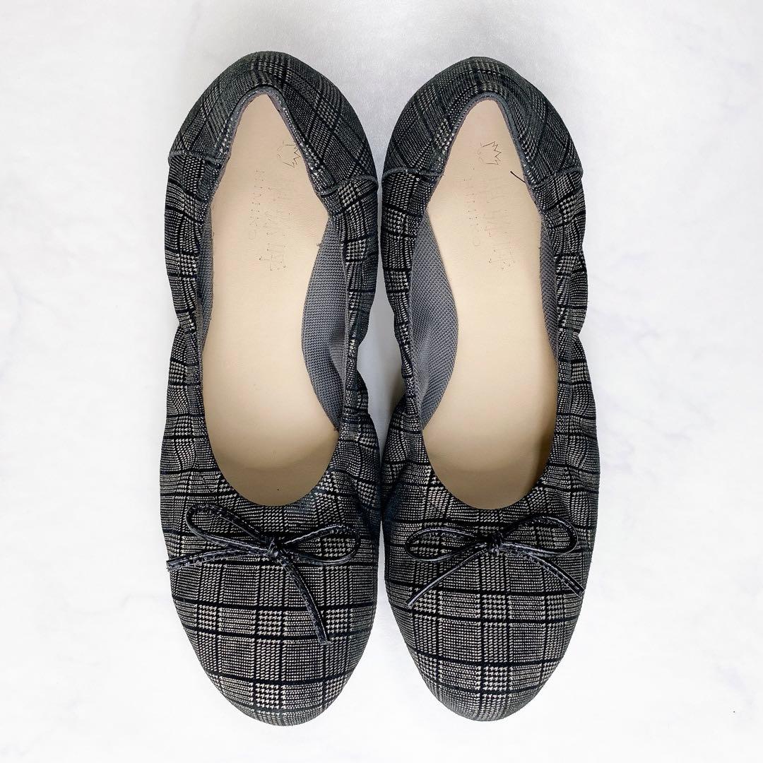 卑弥呼 ふかふかスニーカーパンプス グレンチェック リボン ブラック23.5cm