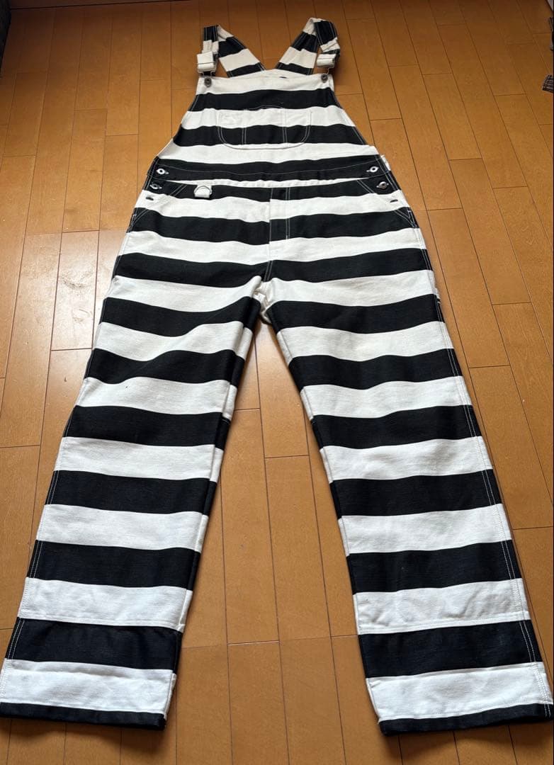 FST オーバーオール 3XL ボーダー白黒 囚人 PW プリズナーパンツ