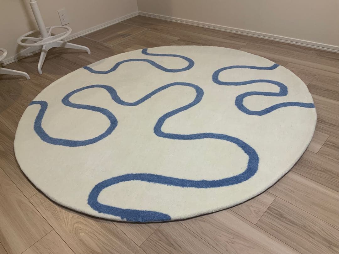 ワンダー ラグ ラウンド φ150 アイボリー×ブルー