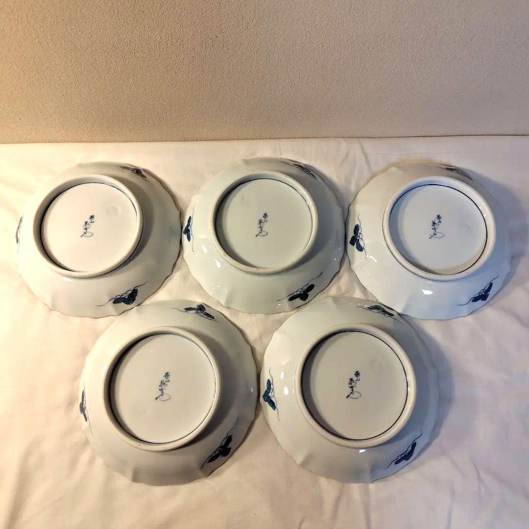 新品未使用 箱付き 有田焼 三方菊 深皿揃 5枚セット 工芸品 アンティーク