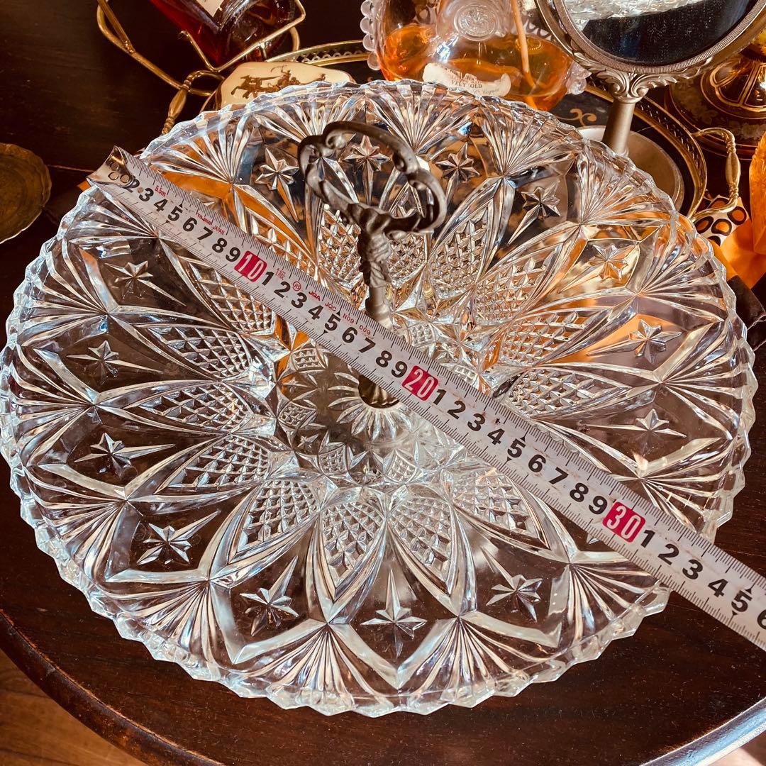 湯布院アンティーク イタリア クリスタルガラス キャンディフルーツ トレイ 真鍮