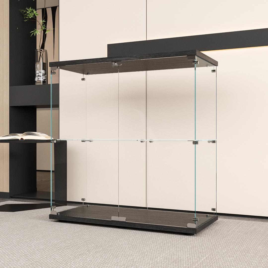 【新品】コレクションケース ガラス フィギュアケース 2段ワイド 棚 ブラック