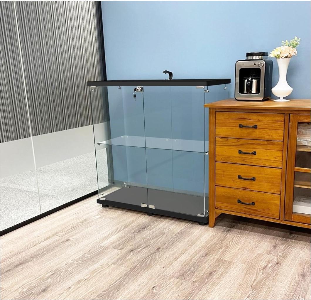 【新品】コレクションケース ガラス フィギュアケース 2段ワイド 棚 ブラック