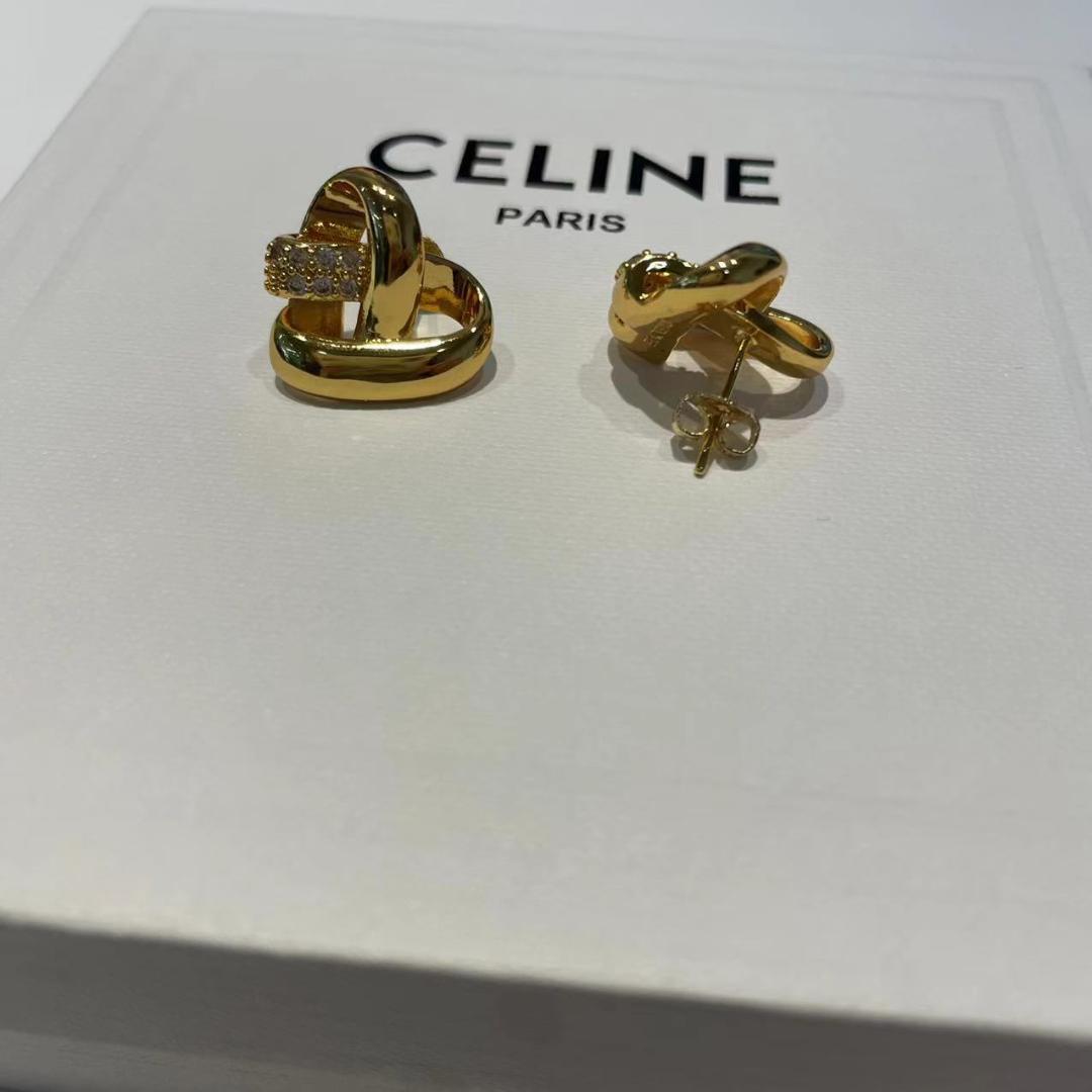 VIP顧客・CELINE インターロック ピアス ゴールド クリスタル 刻印付き