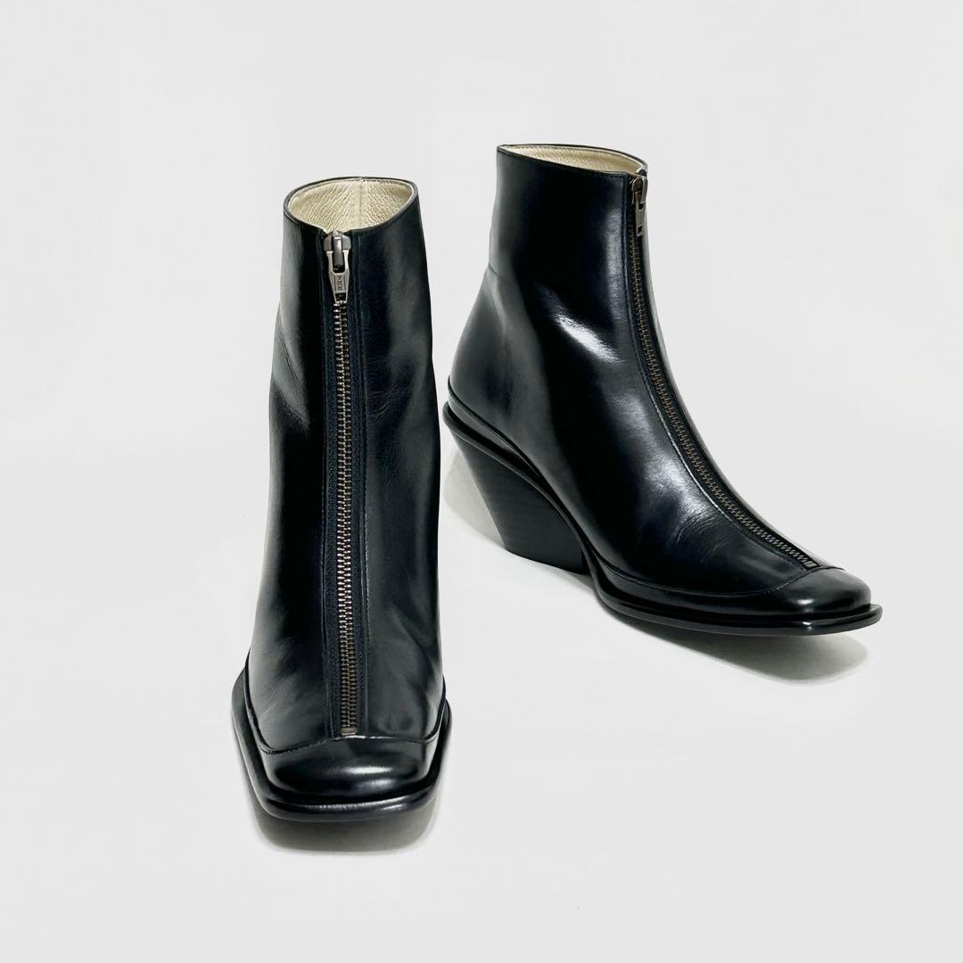 ■定5.3万 アンチショルド ショートブーツ 38 24〜25 黒 スクエアトゥ