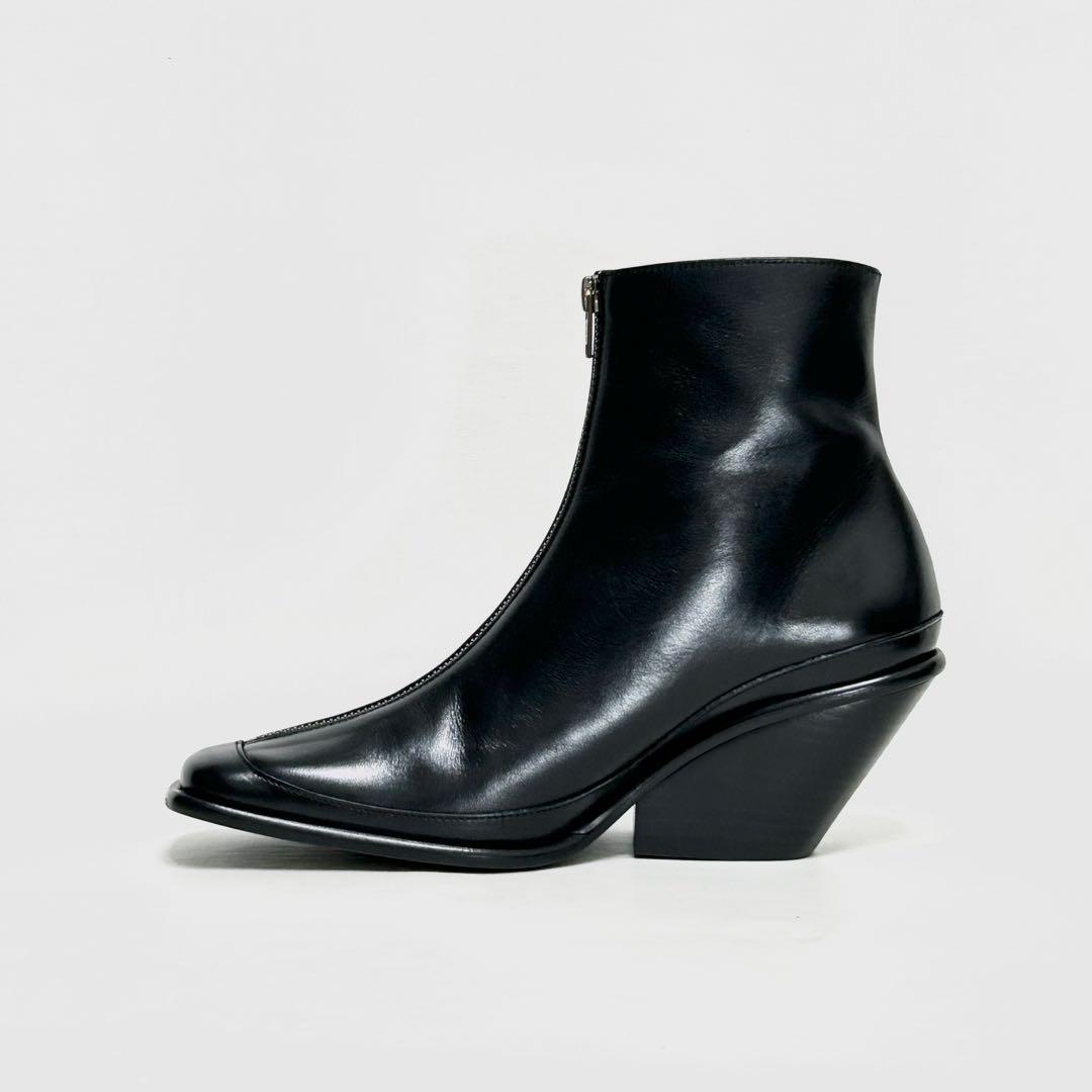 ■定5.3万 アンチショルド ショートブーツ 38 24〜25 黒 スクエアトゥ