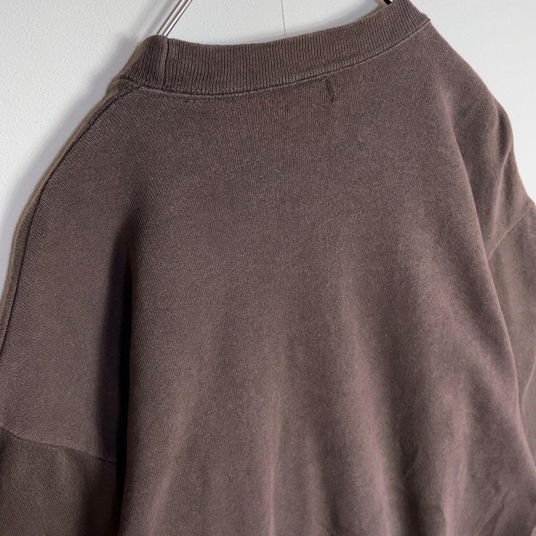 【超希少】ステューシー スウェット 90s スカル ワンポイント刺繍ロゴ 茶