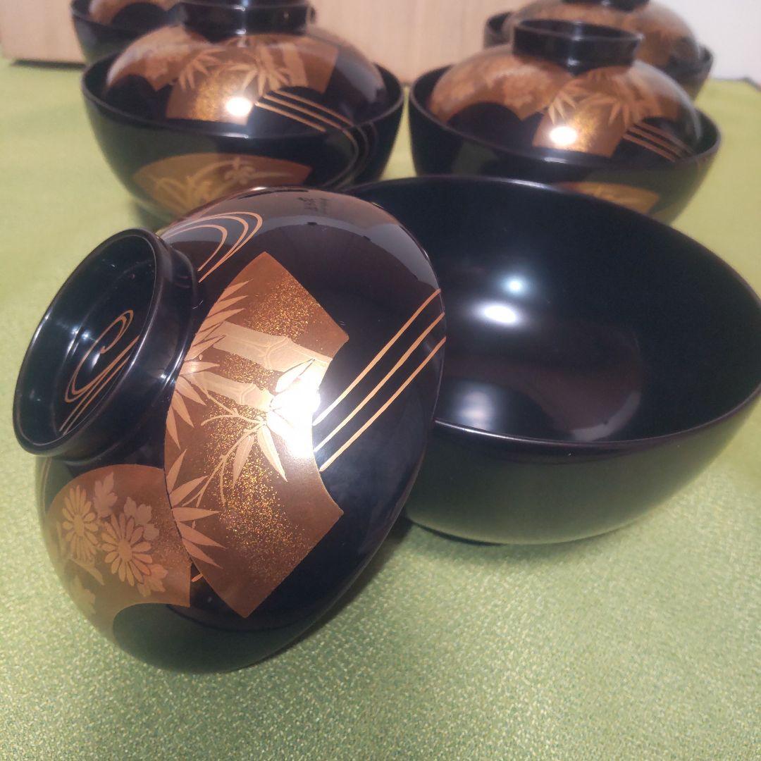 輪島塗 金 蒔絵 扇面 蓋付 椀 吸物椀 竹 梅 木箱 伝統工芸