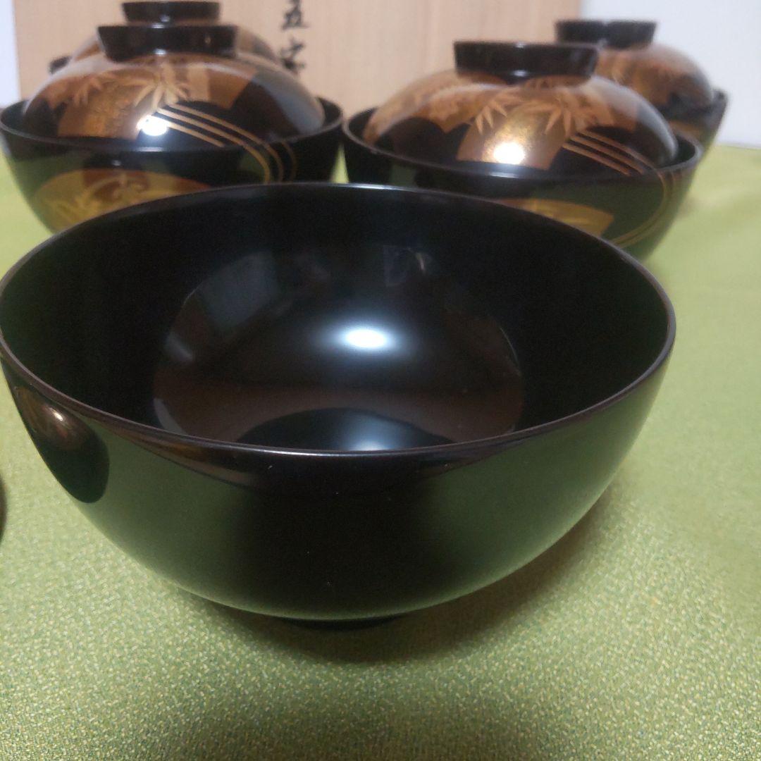 輪島塗 金 蒔絵 扇面 蓋付 椀 吸物椀 竹 梅 木箱 伝統工芸