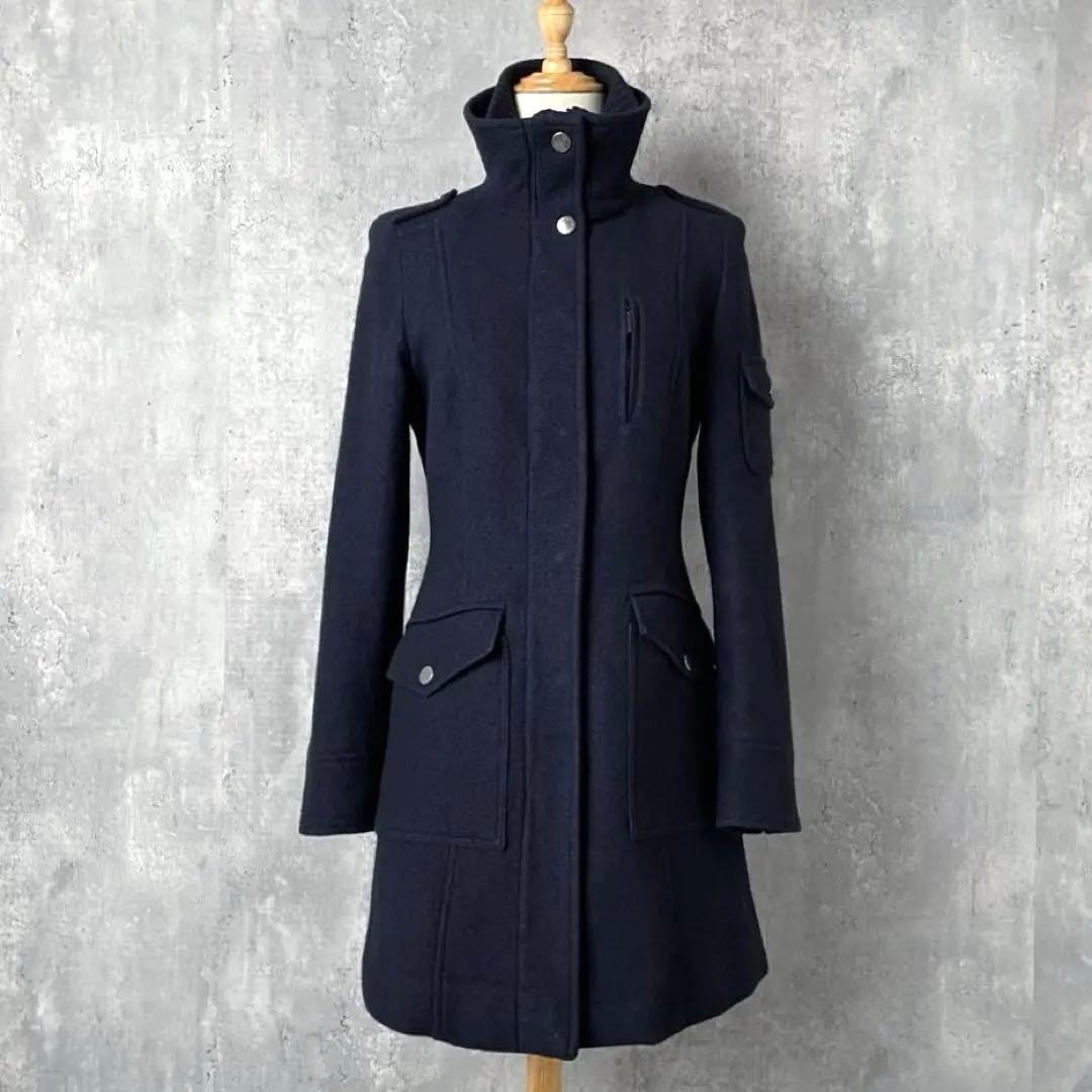 【美品】MAXMARA ライナー付き レイヤード ウール スタンドカラー コート