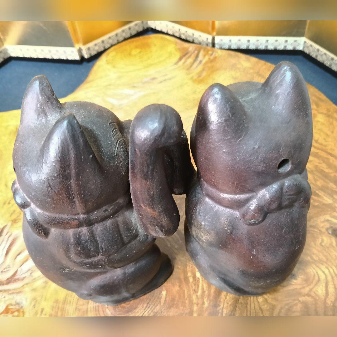 備前焼 招猫 2匹 右手挙 左手挙 縁起物 置物 飾り物 備前猫AK59