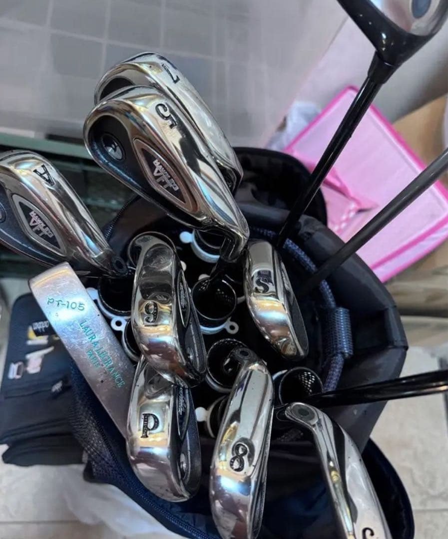 adabat アダバット　ゴルフキャディバッグ ネイビー 犬のイラスト付き