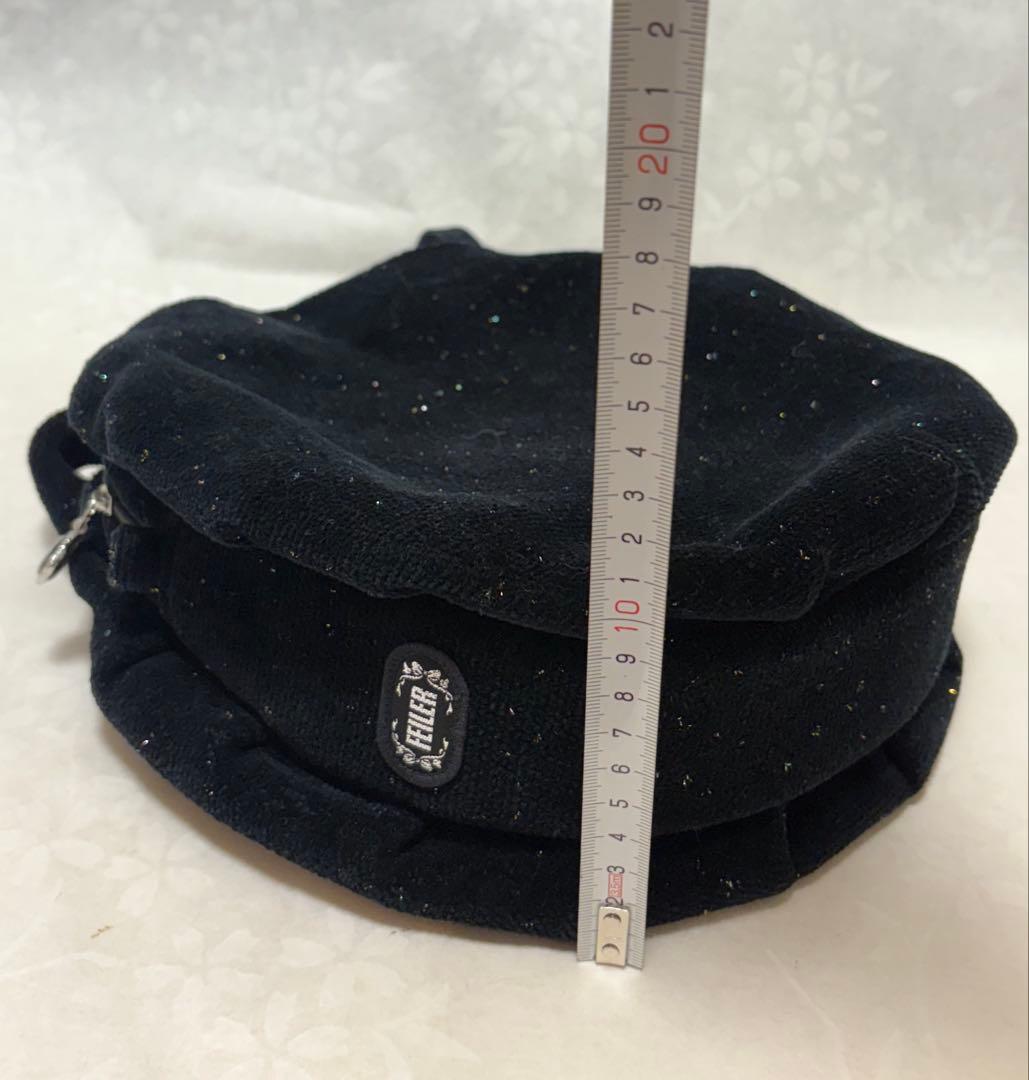 【美品】FEILER フェイラー　ハンドバッグ　ラウンド　ラメ　ブラック　希少