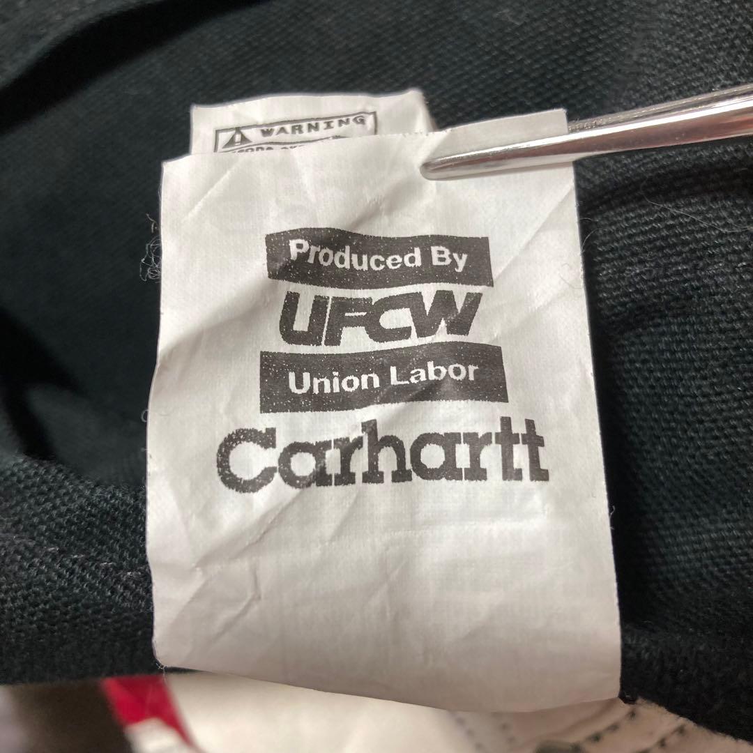 カーハートブラックオーバーオール大ペインターパンツ中綿黒パッチロゴ極太w52古着