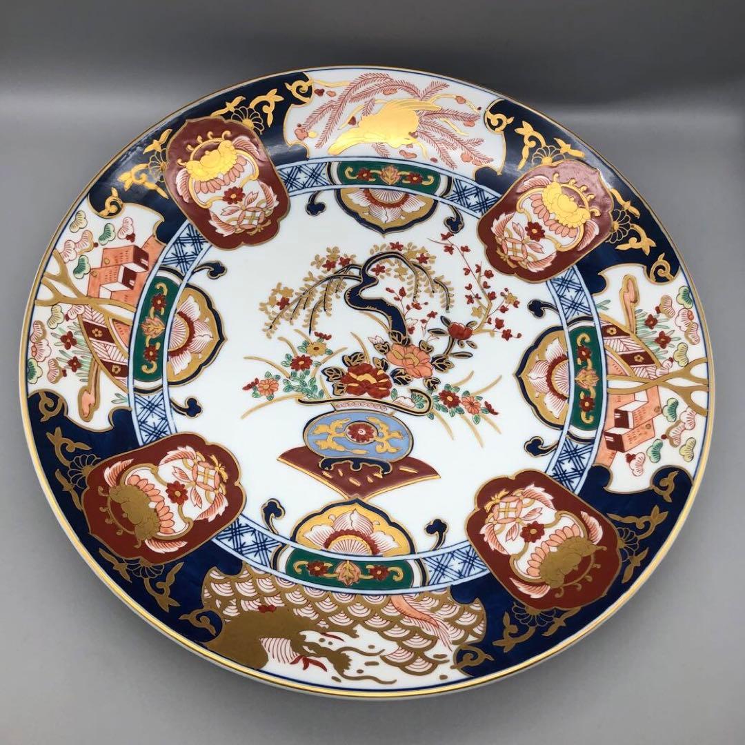 秀峰白磁金彩色鳳凰文様有田焼飾り皿プレート特大40cm