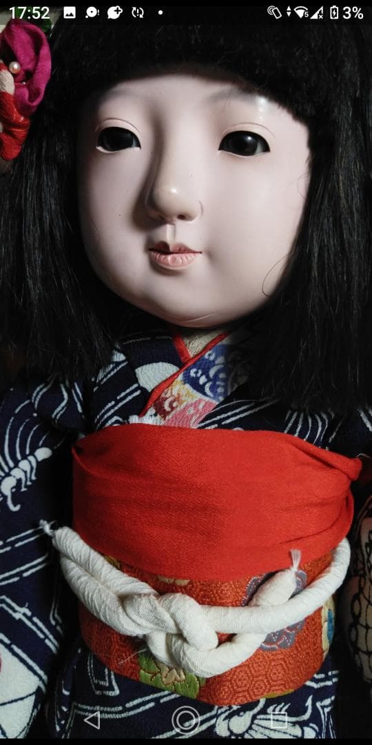 市松人形昭あかり　昭和初期市松人形52cm15号　東月　ドールスタンド