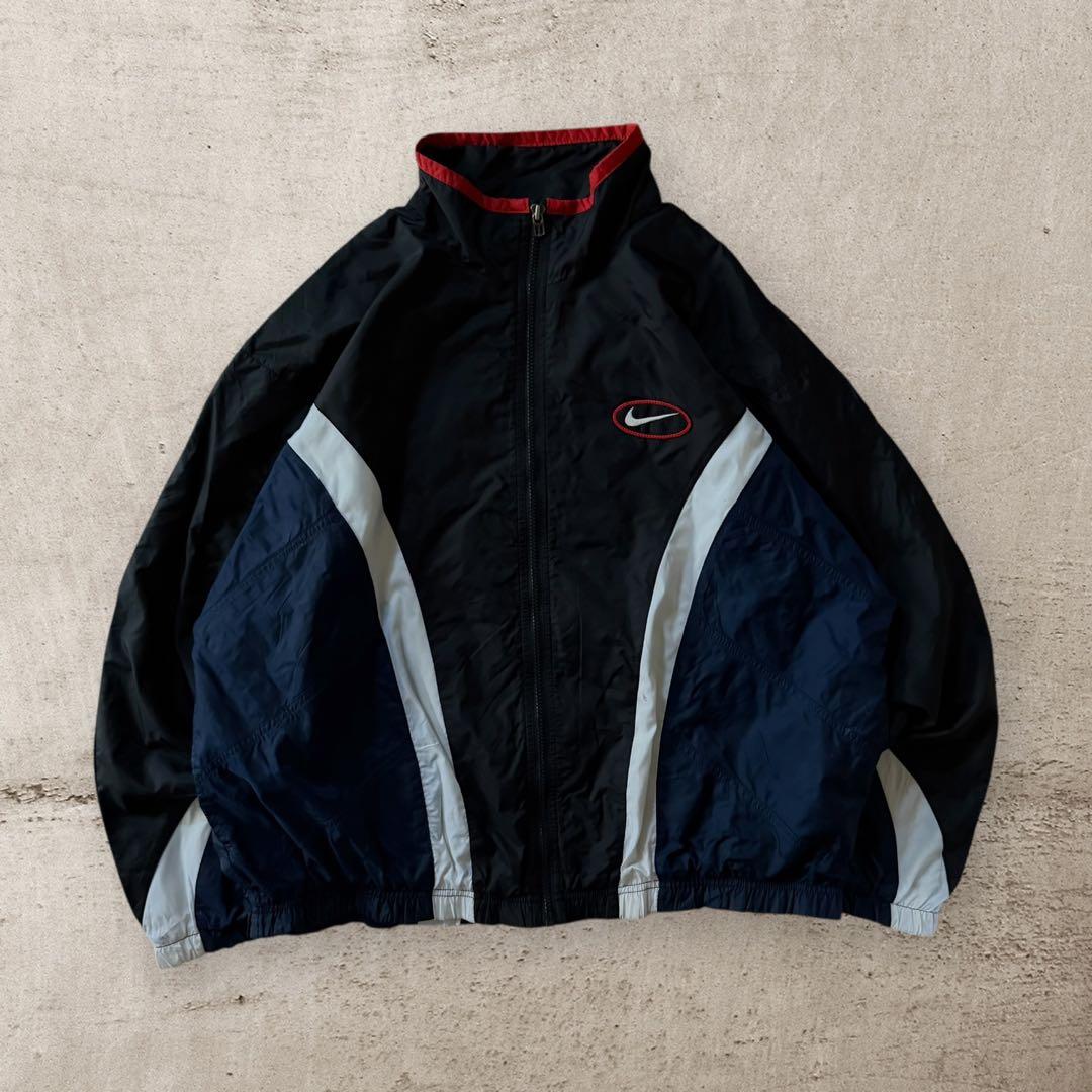 90sナイキNIKEナイロンジャケットスウォッシュロゴ刺繍短丈好配色テック古着L