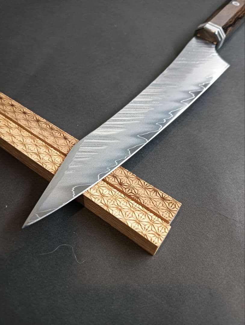 風刃鬼反り3層ダマスカスV金10号切付ペティナイフ170mm 黒檀八角柄