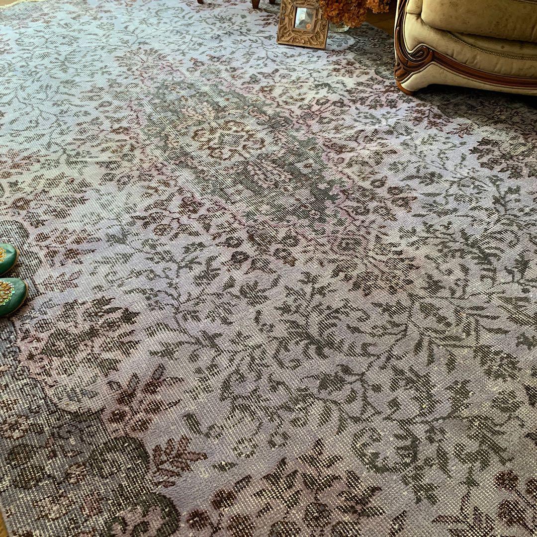 超大判　260×171 オーバーダイ ラベンダー　トルコヴィンテージラグ　グレー