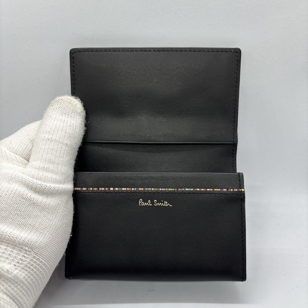 【美品】ポールスミス　名刺入れ　ミニクーパー　マルチストライプ　ブラック　レザー