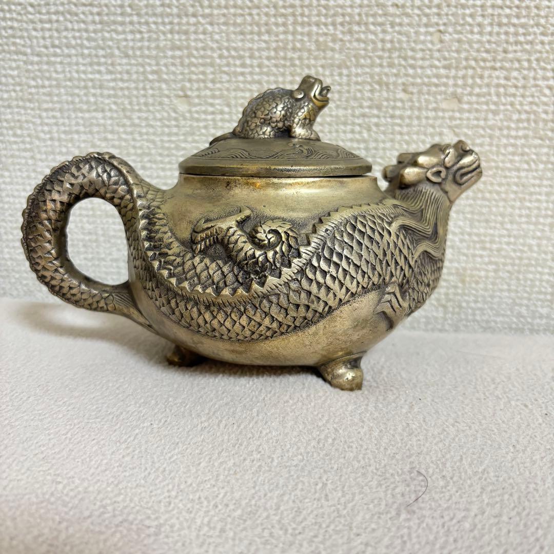 乾隆年製　金工雕刻龍急須．酒器中国美術中国古玩●年代物龍図時代骨董●美術品