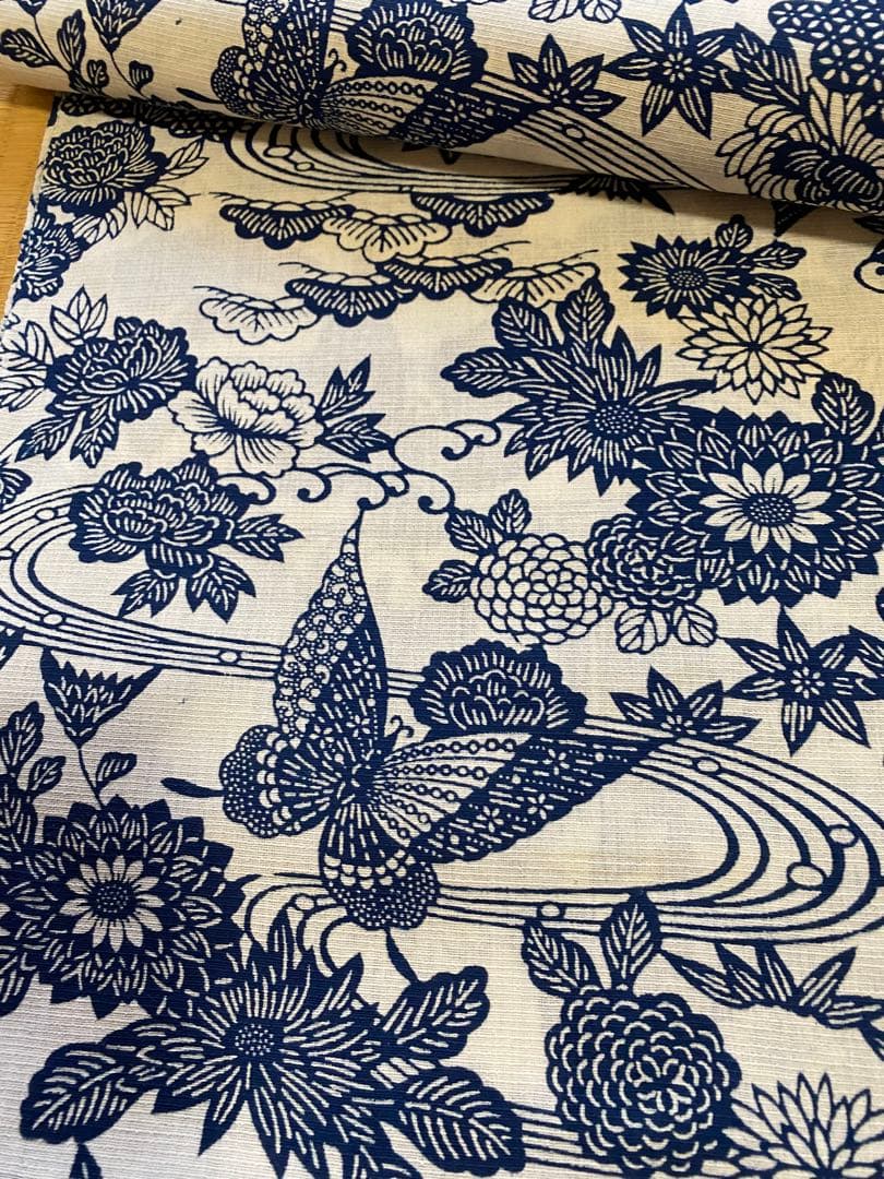 長板正藍染　浴衣　綿絽　反物　両面染め　希少　生地　大人の浴衣　襦袢　着物