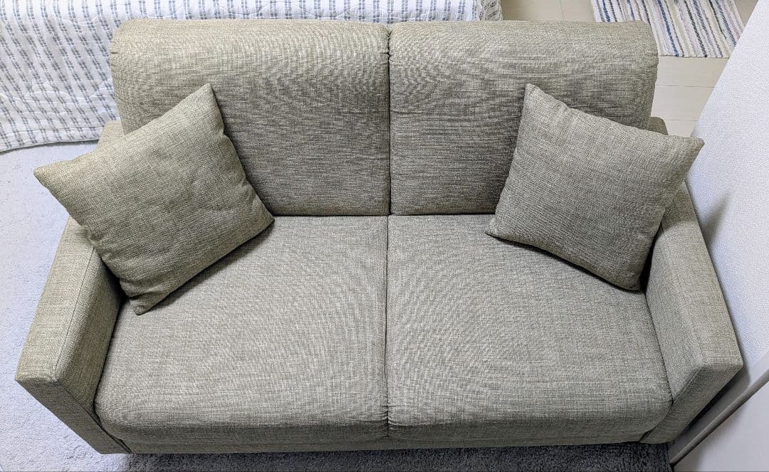 家具350 Emma 2人掛けコンパクトソファ ベージュ【美品・クッション付】