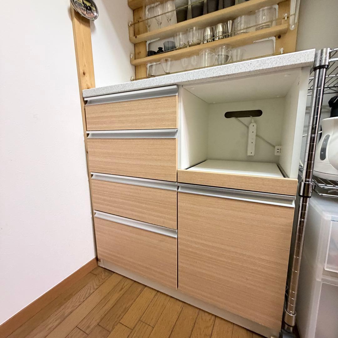 【引き取り限定】ニトリ カップボード シャロー 食器棚 木目 キッチンカウンター