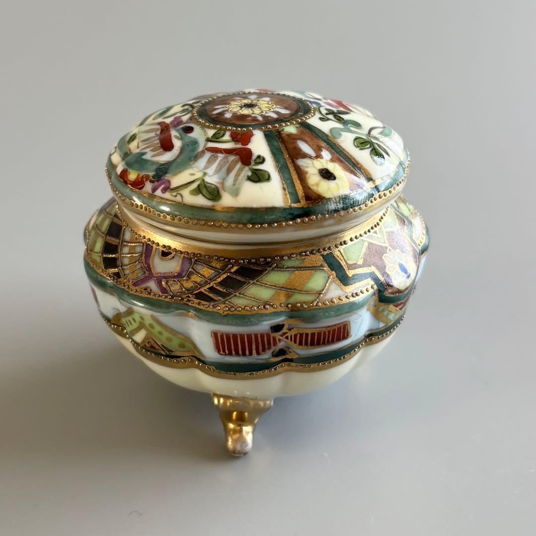 アンティーク　オールドノリタケ　マルキ印　金彩三つ脚蓋物　ボンボニエール⚫︎稀少品