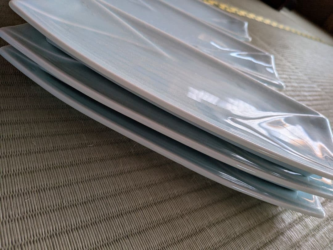 スガ20/笹の葉モチーフ上品な長皿10枚セット(+在庫あり要相談)ブルー系