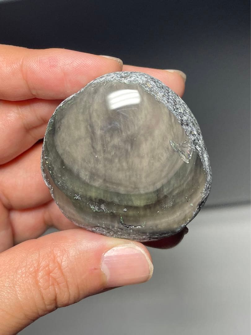 研磨品　十勝石玲瓏　淡ピンクベース　レインボーオブシディアン