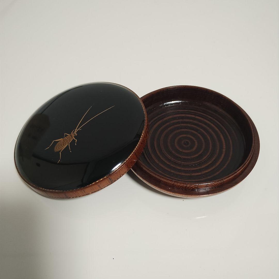 山中漆器 山中塗 水上隆志作 鈴虫絵柄 香合 木製漆器