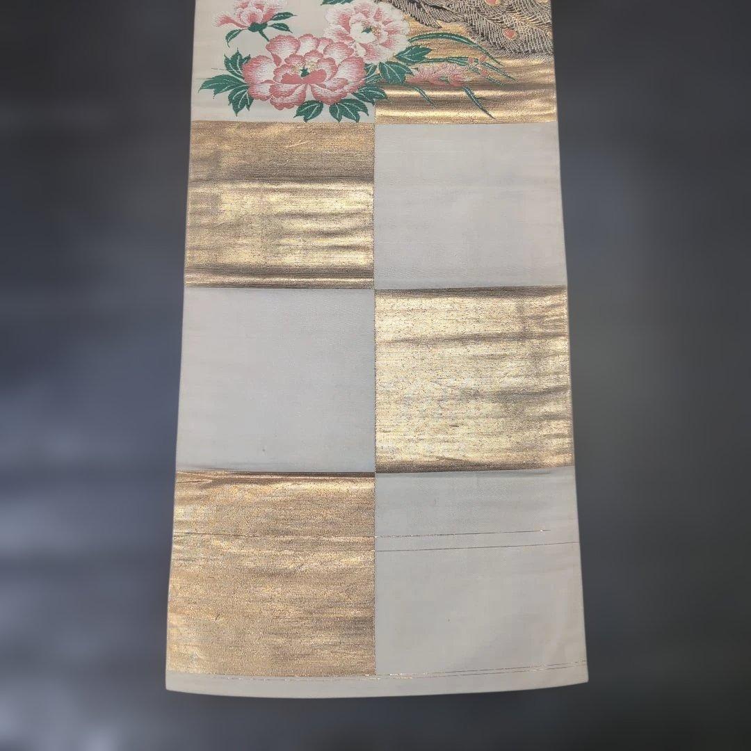 【まちこまち、4点】 979 美品　アンティーク　名古屋帯　　孔雀と花