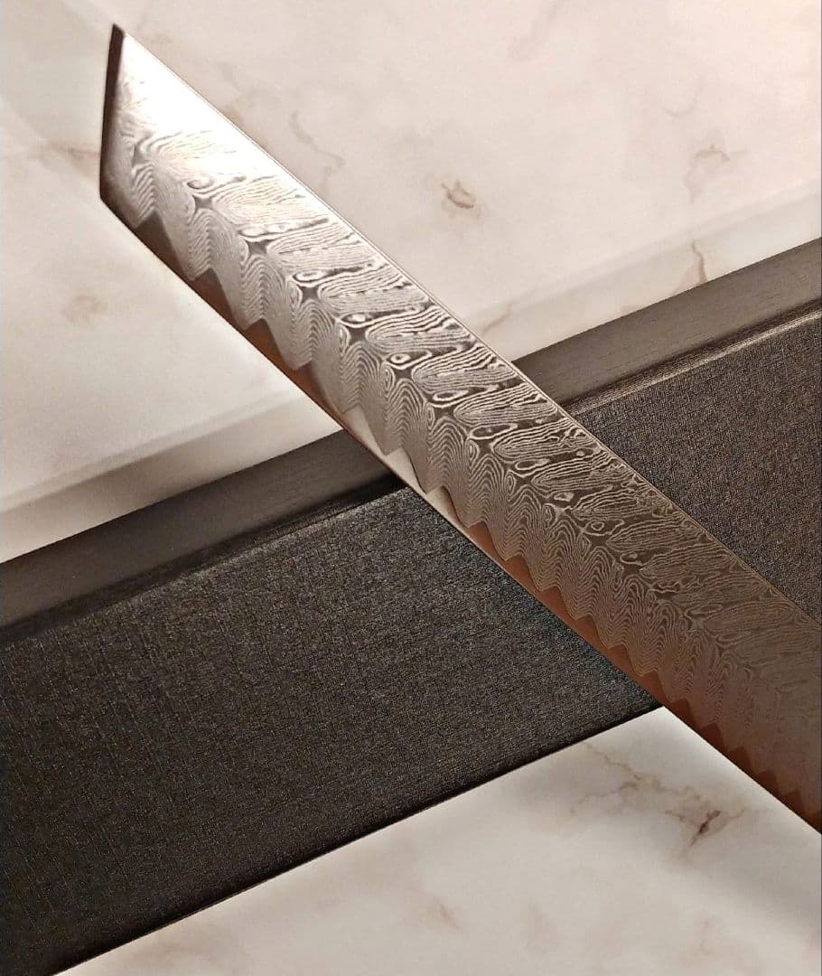 刺身包丁VG10　73層ダマスカス鋼　先丸　筋引き　両刃　柳　刺身　包丁　赤柄