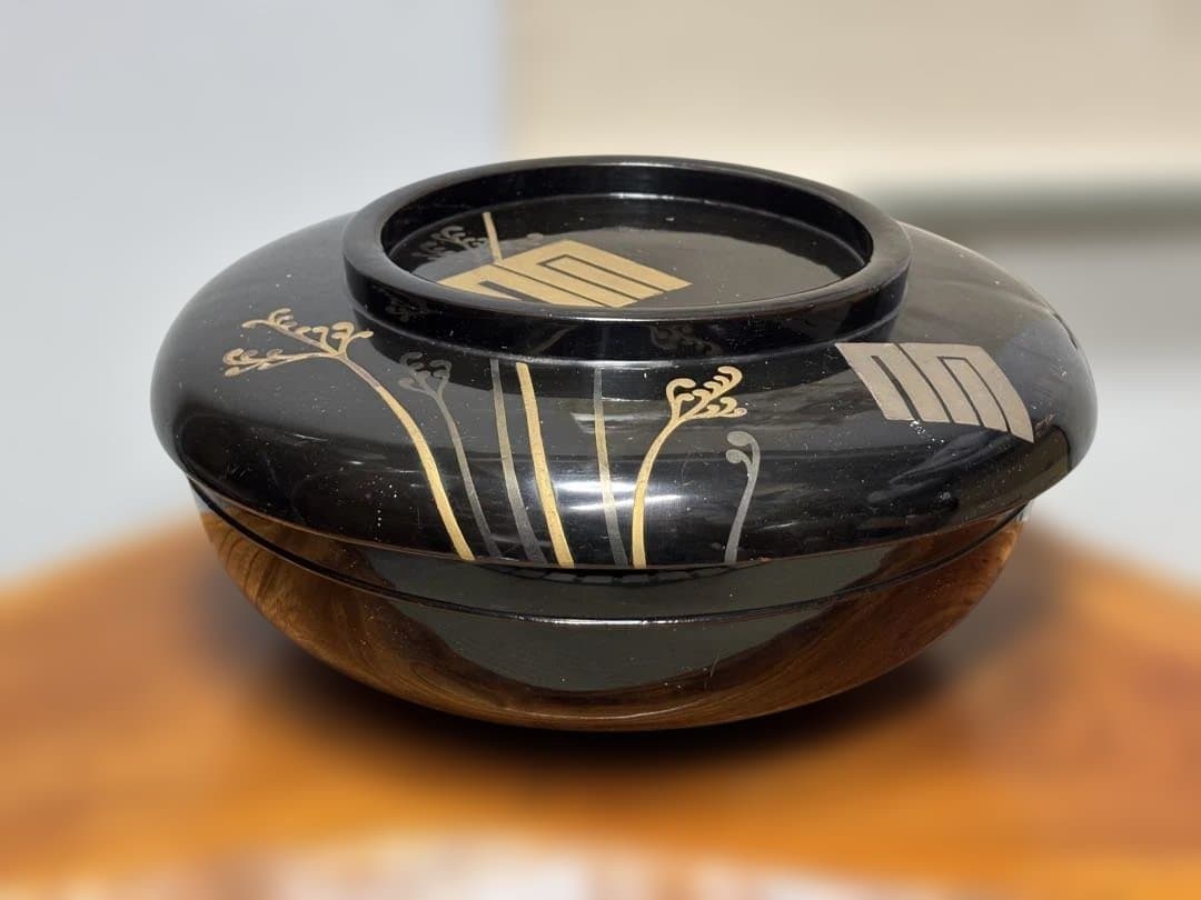 年代物 輪島塗 黒塗り 会箱 お椀 喰籠 大椀