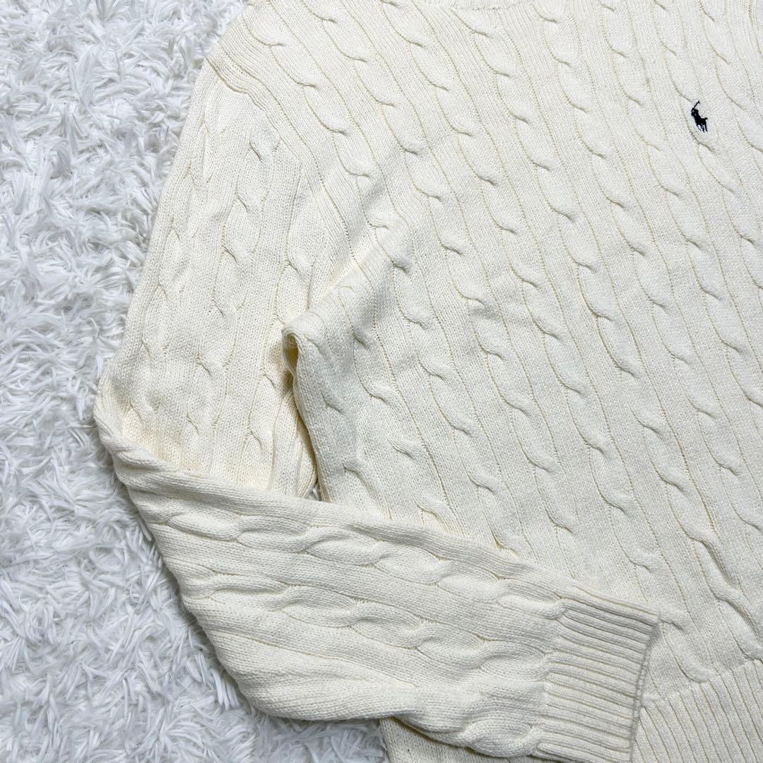 美品 大きめ 希少サイズ 近年 ポロラルフローレン ケーブルニット セーター 白